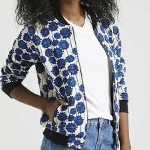 TopShop small blue floral bomber jacket sweatshirt